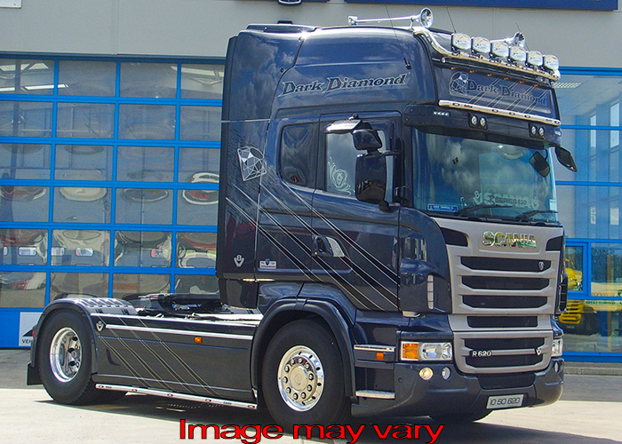 SideBars Aluminum Scania R2 wb.3,70m met lage sideskirts (uitlaat links zijkant voor) - 5 Amber LED