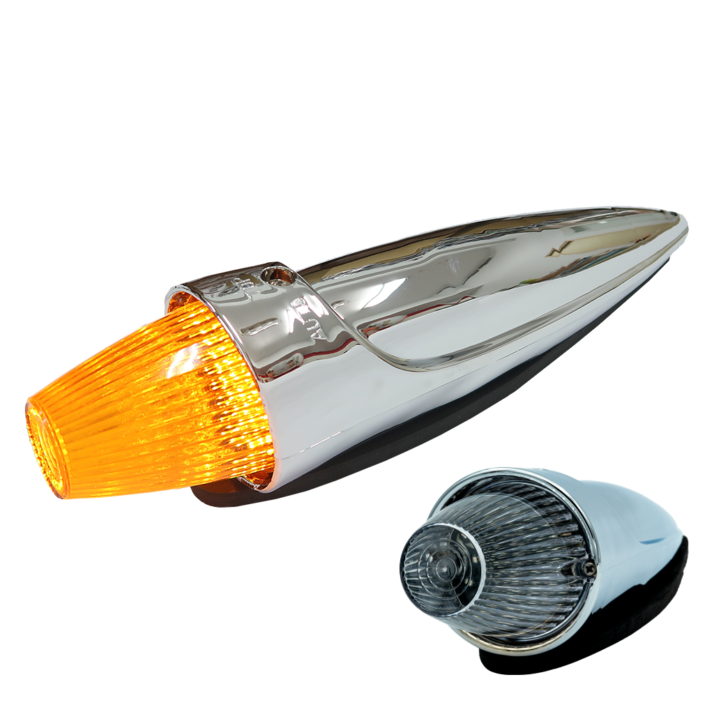 Chrome Torpedo Roof Marker Light - Amber with Clear Glass